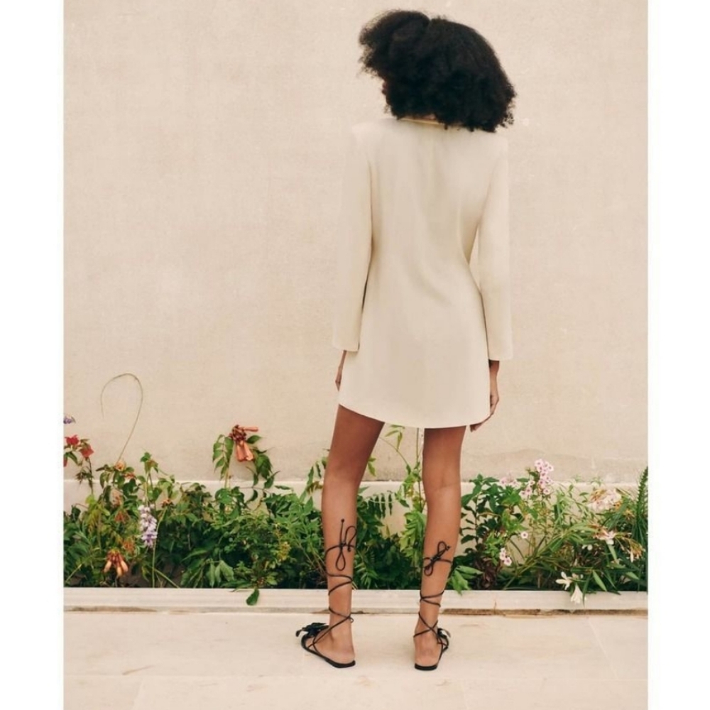 Zara * linen blend blazer dress cream - Picture 9 of 12